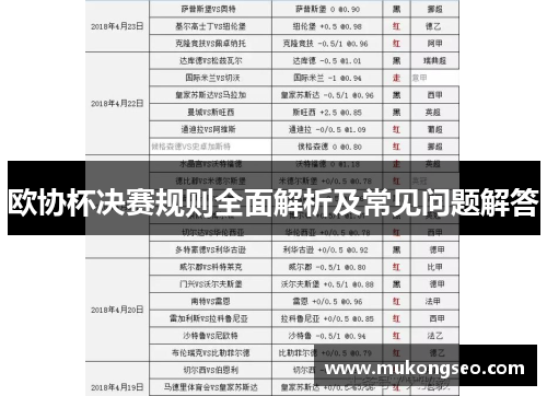欧协杯决赛规则全面解析及常见问题解答 欧协杯决赛规则全面解析及常见问题解答